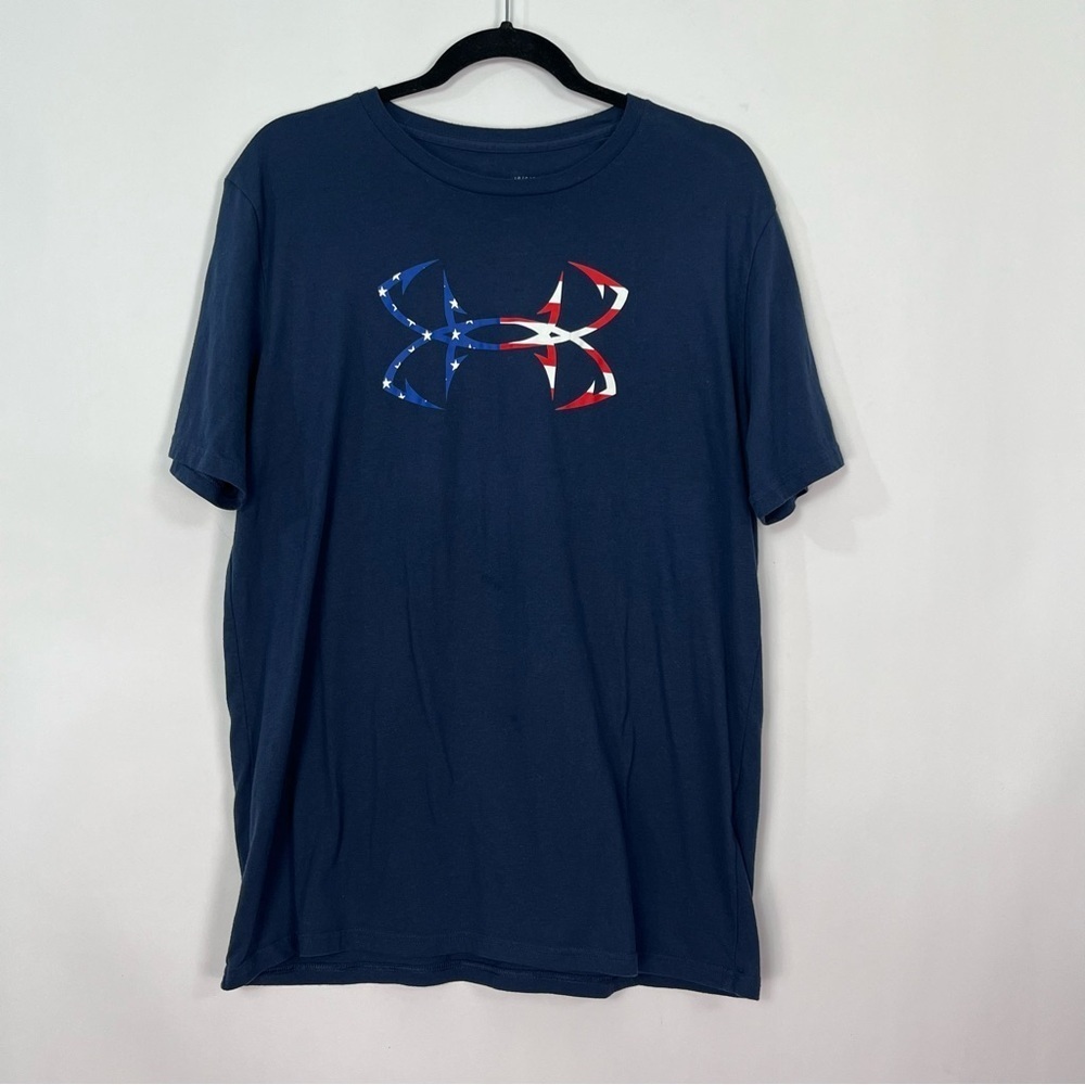 Men’s Under Armour Navy Blue Red White Logo Shirt size Large
